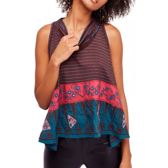 Free People Tops - Free People North South Embroidered Cowl Neck Top
